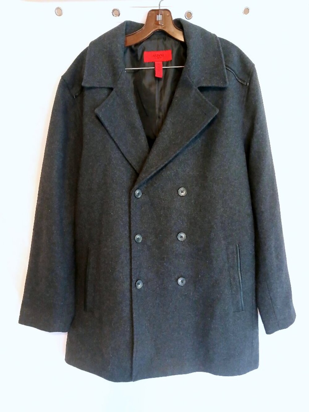 Alfani Charcoal Gray Wool‑Blend Double‑Breasted Pea Coat Jacket L Urban Slim Fit